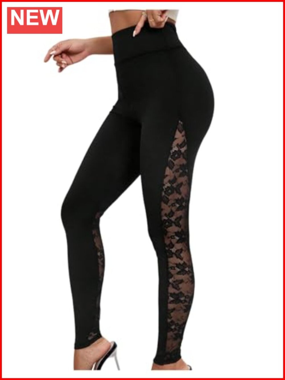 Women's High Waist Floral Lace See Through Mesh Leggings